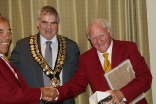 Fred Helmsley recieving long service award, certificate of honoury membership and medal.JPG